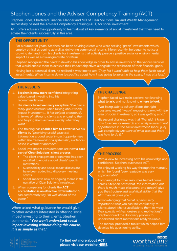 CASE STUDY: An Adviser's First Step To Impact Investment | Worthstone Ltd.